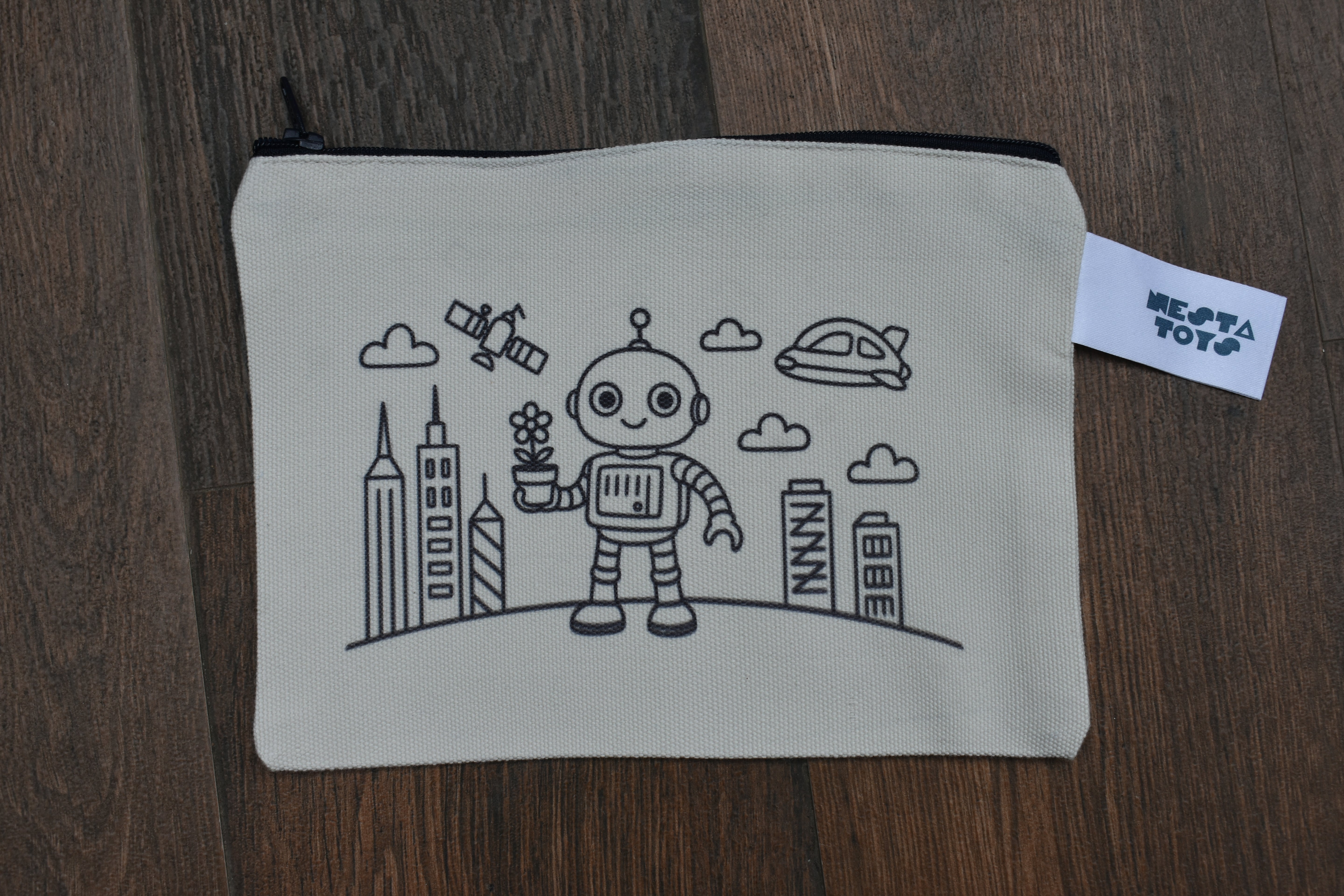 DIY Coloring Cotton Pouch for Kids– Robots and Future Tech