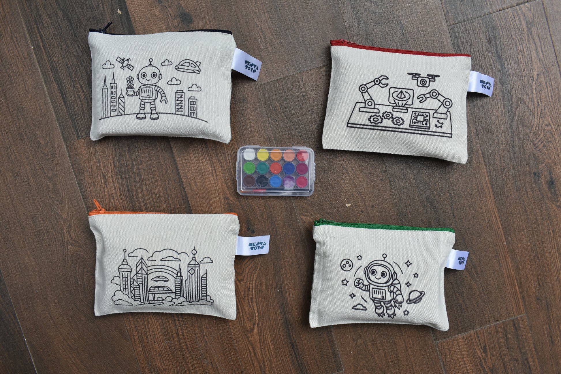 DIY Coloring Cotton Pouch for Kids– Robots and Future Tech