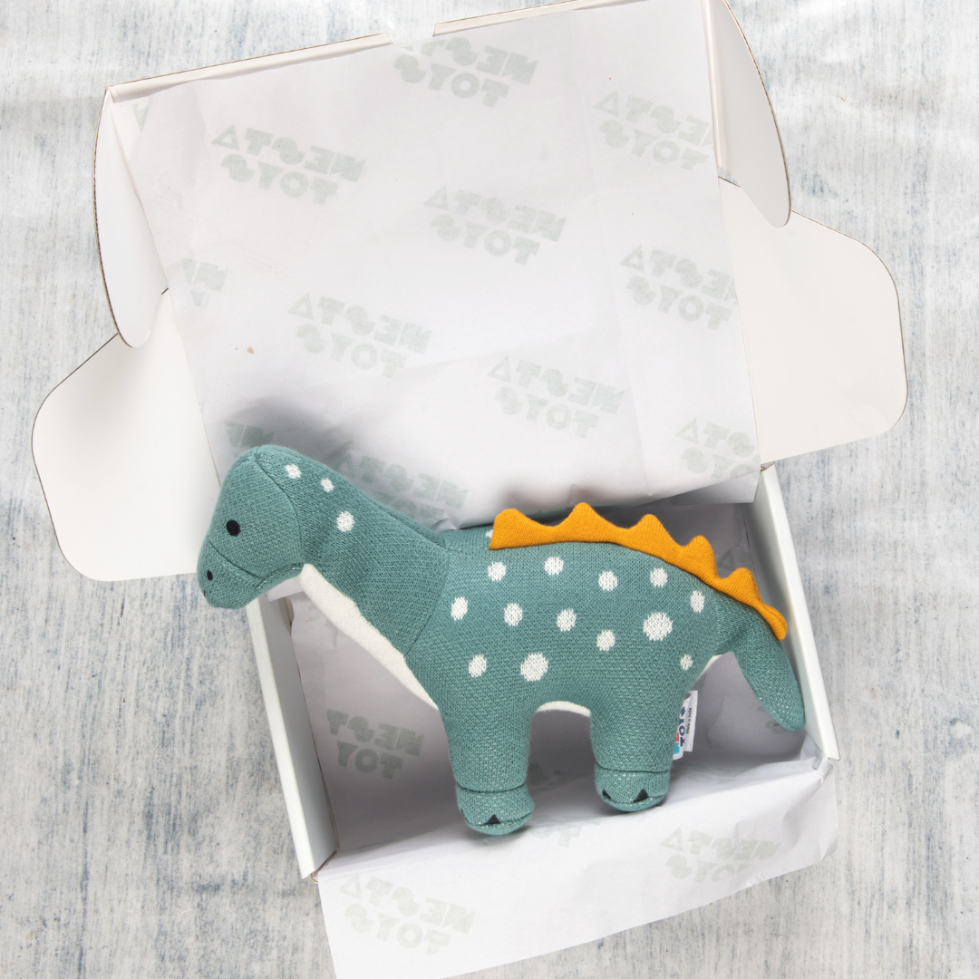 Dippy the Dino | Knitted Cotton Animal Plush Toy for Kids - nestatoys