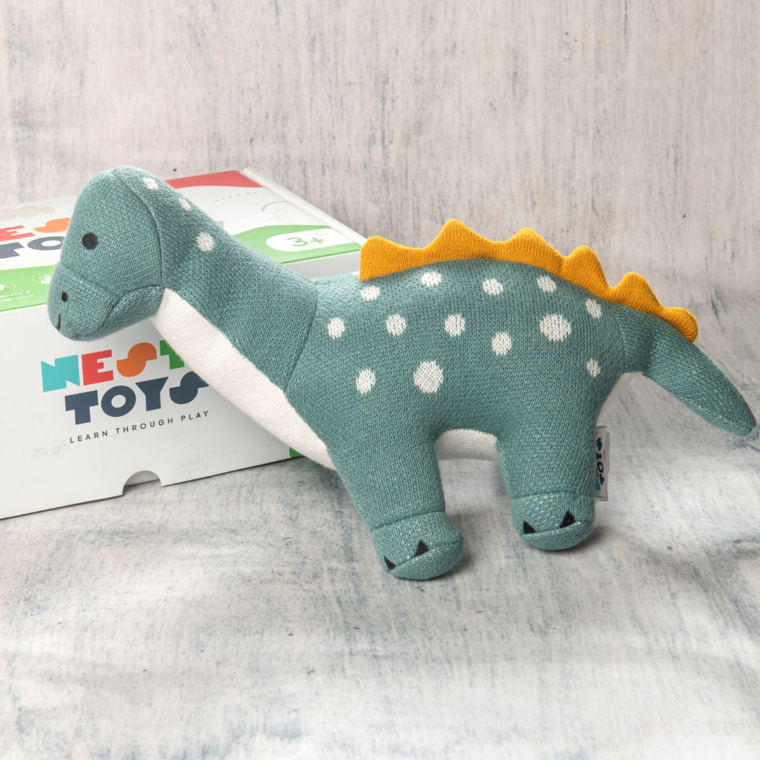 Dippy the Dino | Knitted Cotton Animal Plush Toy for Kids - nestatoys