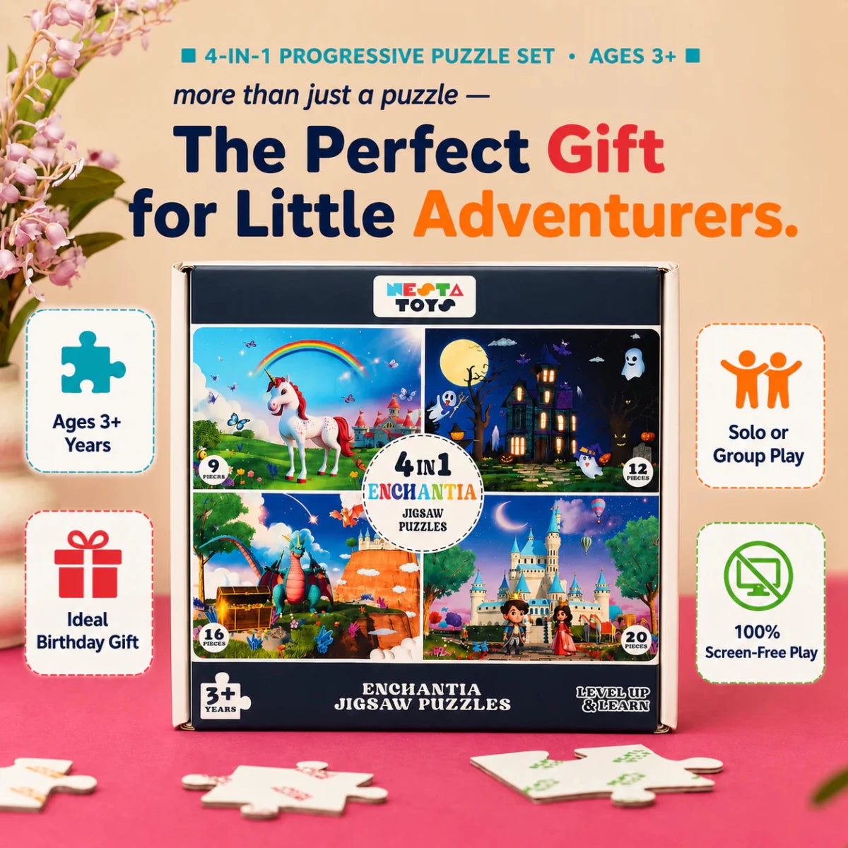 Enchantia - 4 in 1 Level Up & Learn Jigsaw Puzzle (9 Pcs - 20 Pcs) - NESTA TOYS