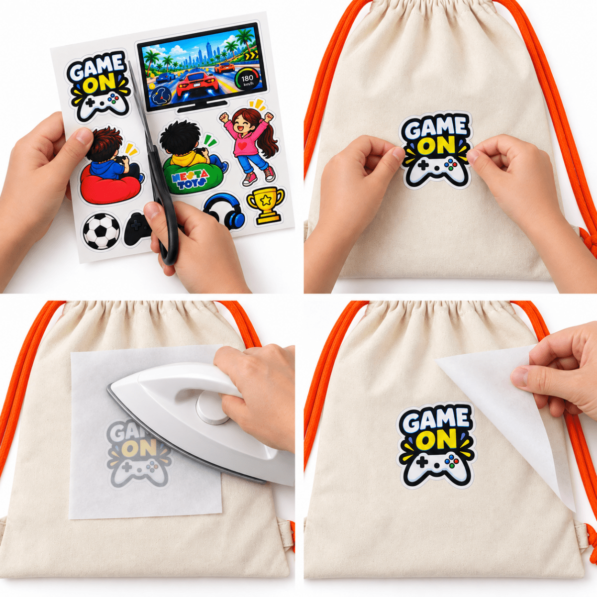 DIY Gaming Drawstring Bag for Kids - Iron-On Sticker Craft Kit - NESTA TOYS