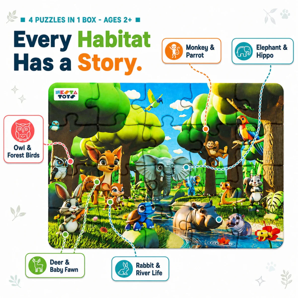 Habitat - 4 in 1 Level Up & Learn Jigsaw Puzzle (9 Pcs - 20 Pcs) - NESTA TOYS