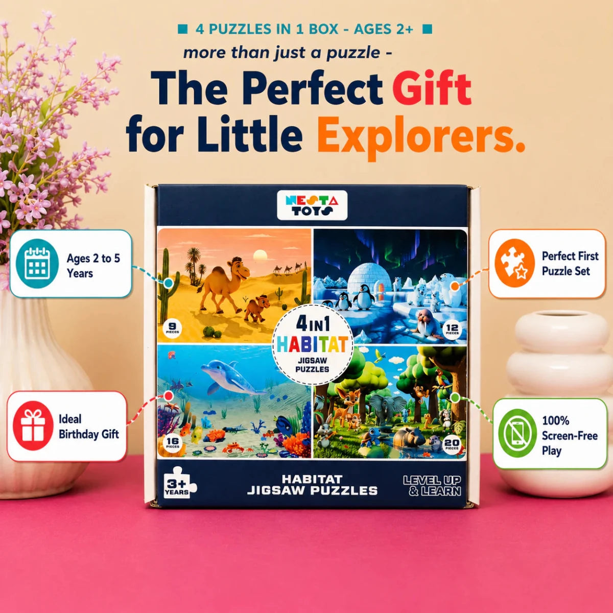 Habitat - 4 in 1 Level Up & Learn Jigsaw Puzzle (9 Pcs - 20 Pcs) - NESTA TOYS