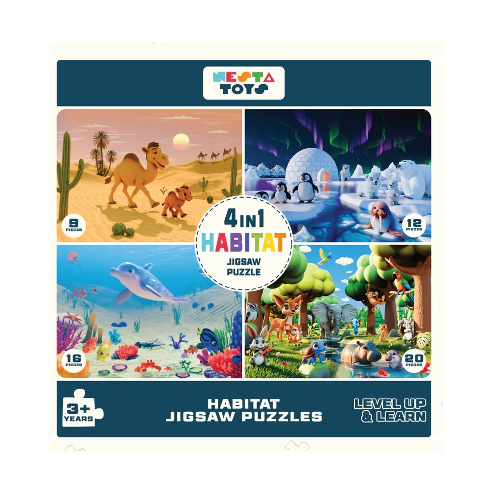 Habitat - 4 in 1 Level Up & Learn Jigsaw Puzzle (9 Pcs - 20 Pcs) - nestatoys