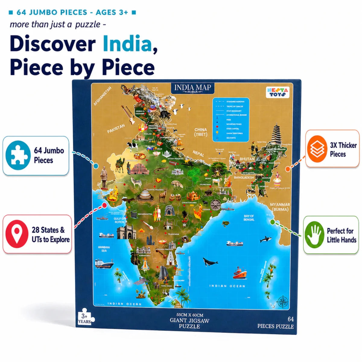 India Map Jigsaw Puzzle (64 Pcs) - NESTA TOYS