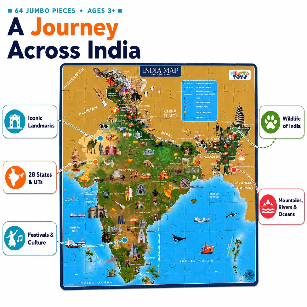 India Map Jigsaw Puzzle (64 Pcs) - NESTA TOYS