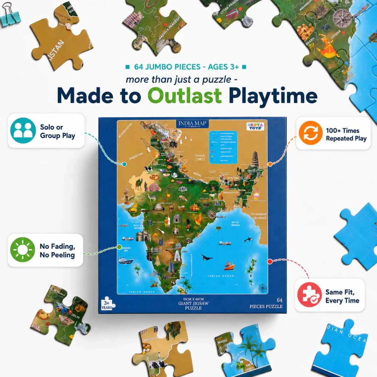 India Map Jigsaw Puzzle (64 Pcs) - NESTA TOYS