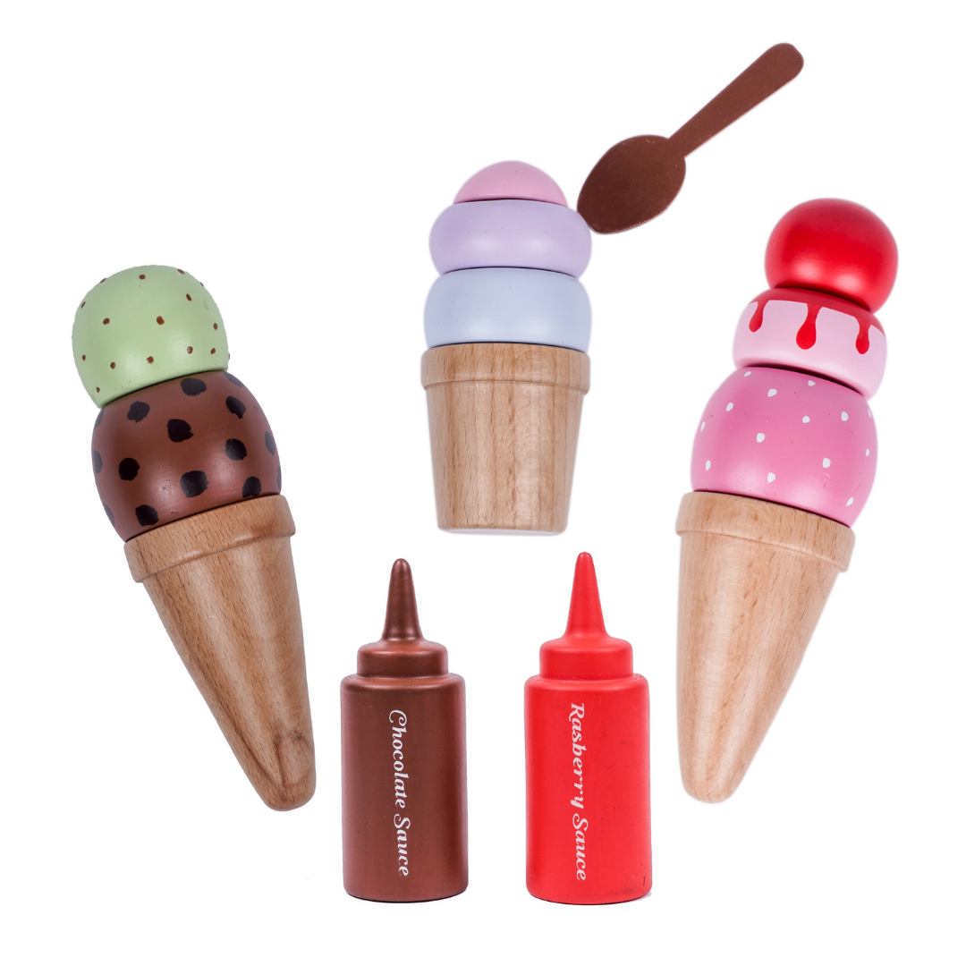 NESTA TOYS - Wooden Ice Cream Set | Play Food and Accessories (14 Pcs) - nestatoys