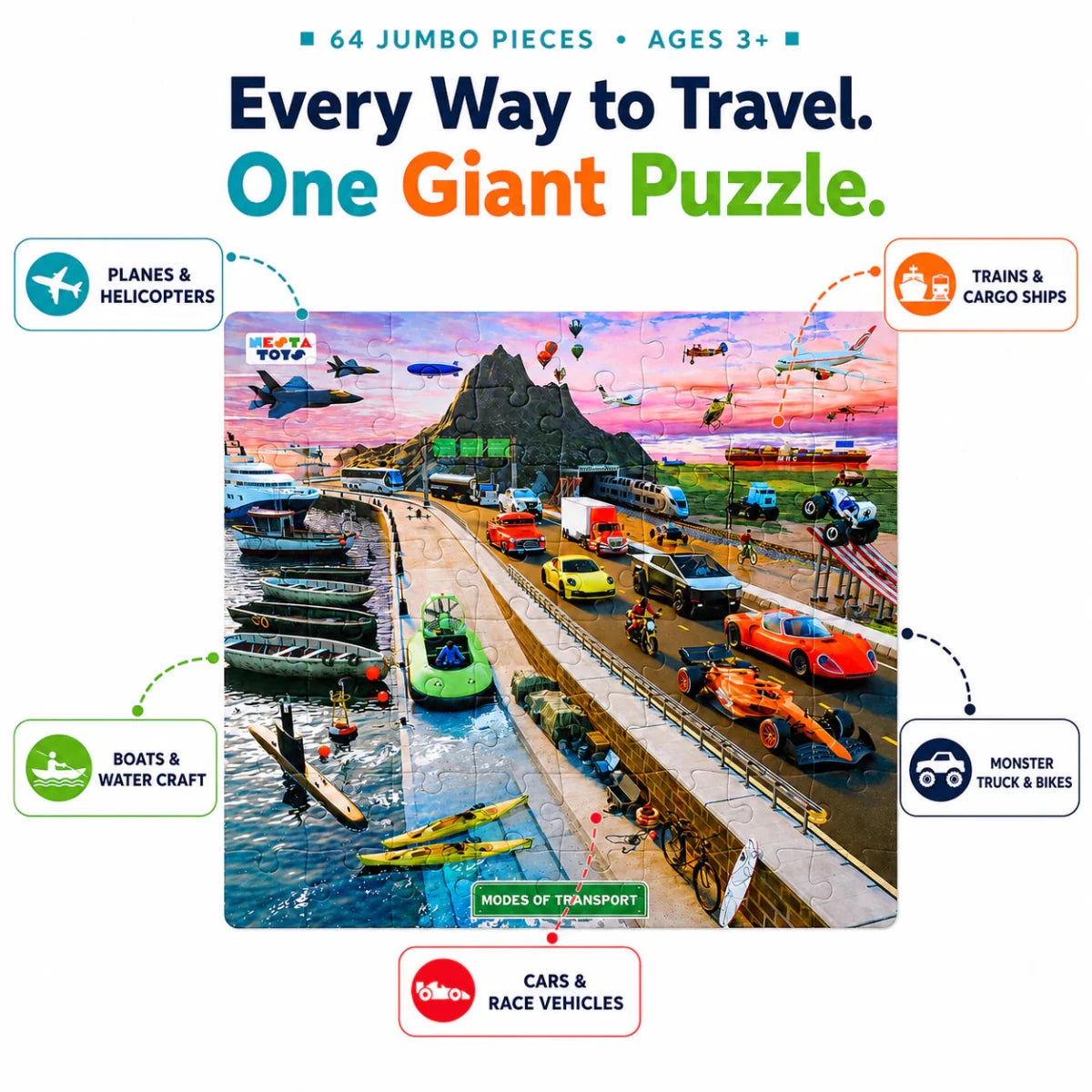 Modes of Transport Jigsaw Puzzle (64 Pcs) - NESTA TOYS