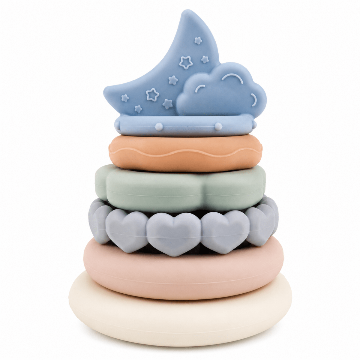 Silicone Baby Stacking Rings with Moon & Cloud | BPA-Free Montessori Teething Toy for Babies 6+ Months | Soft Sensory Stacker for Fine Motor Skills, Hand-Eye Coordination & Learning - NESTA TOYS