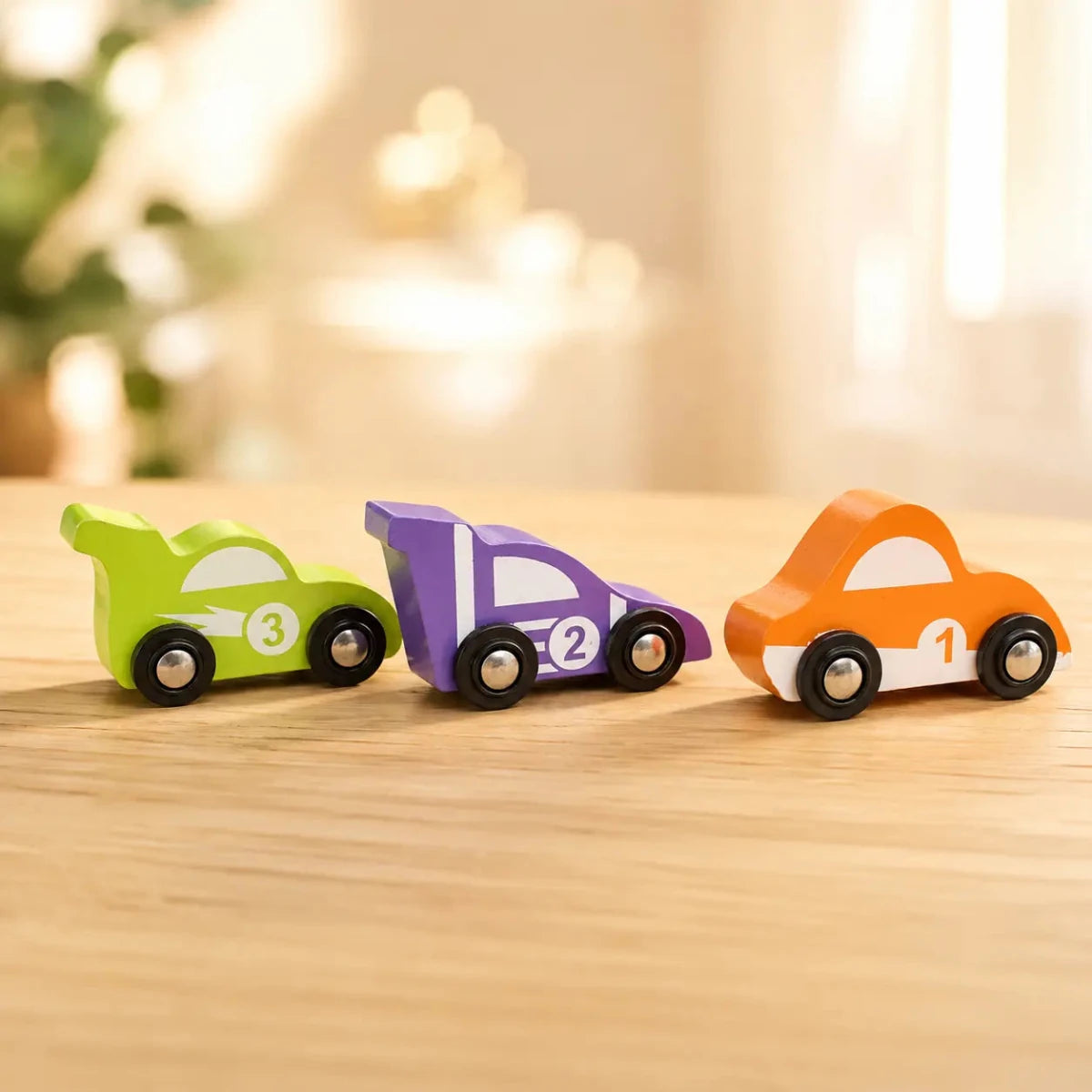 Wooden Car (3 Pcs) - Green, Orange, Purple - NESTA TOYS