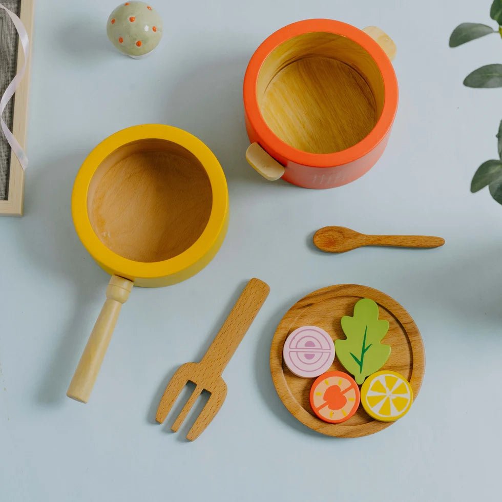 Wooden Kitchen Play Set | Cooking Toy for Kids (9 Pcs) - NESTA TOYS
