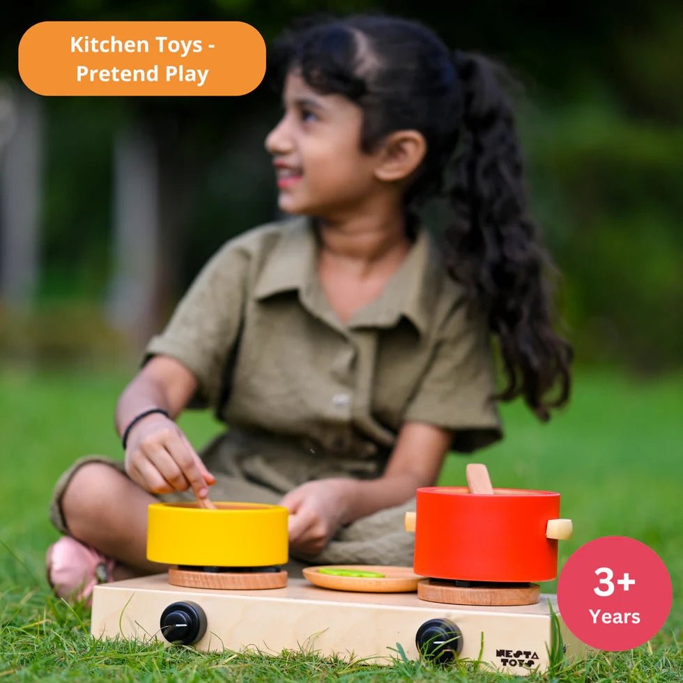 Wooden Kitchen Play Set | Cooking Toy for Kids (9 Pcs) - NESTA TOYS