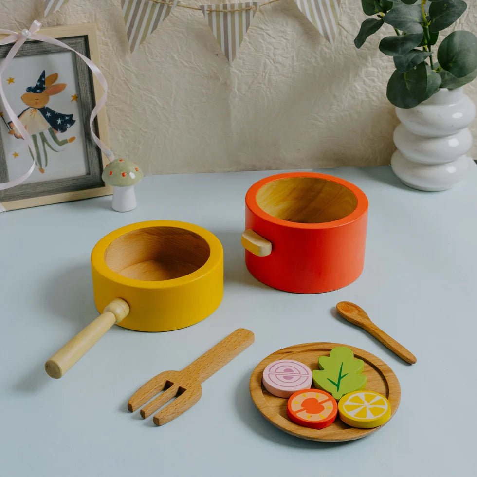 Wooden Kitchen Play Set | Cooking Toy for Kids (9 Pcs) - NESTA TOYS