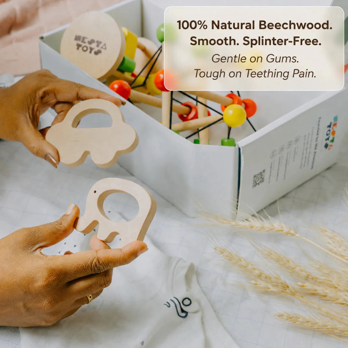 Wooden Car & Elephant Teether Set | Beech Wood Teether - NESTA TOYS