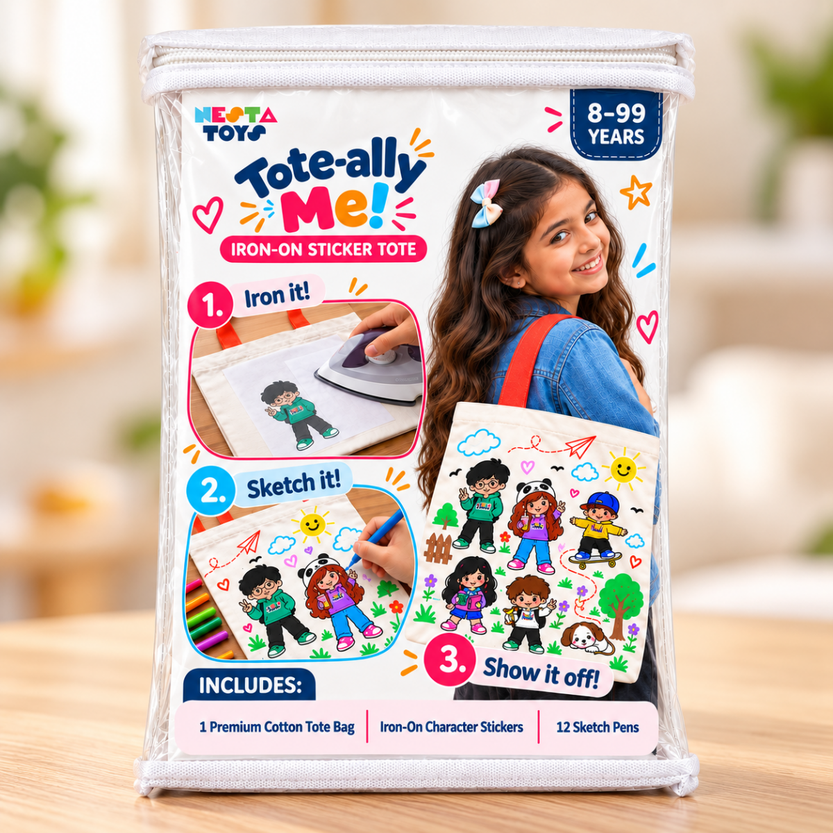 DIY Doodle Tote Bag for Kids - Iron-On Sticker Craft Kit - NESTA TOYS