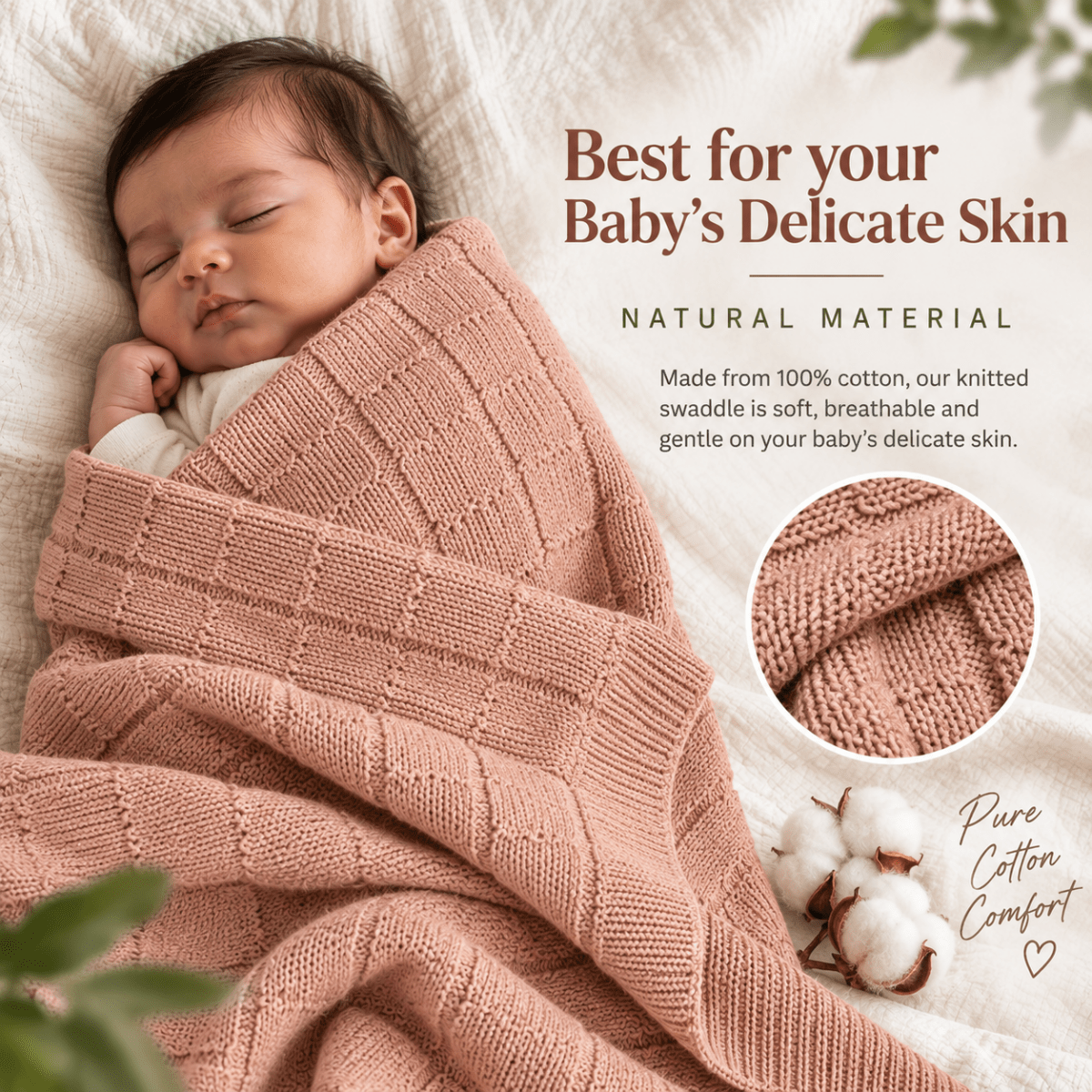 Knitted Cotton Baby Swaddle (80x100 cm) | Perfect for Baby’s Comfort - NESTA TOYS