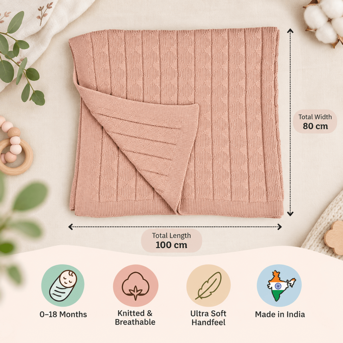 Knitted Cotton Baby Swaddle (80x100 cm) | Perfect for Baby’s Comfort - NESTA TOYS