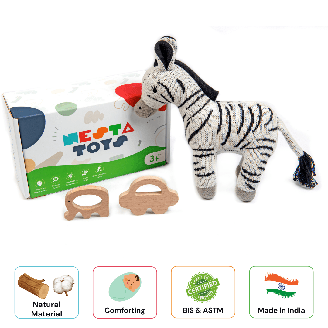 Newborn Gift Set - Zippy the Zebra, Wooden Elephant & Car Teether - NESTA TOYS