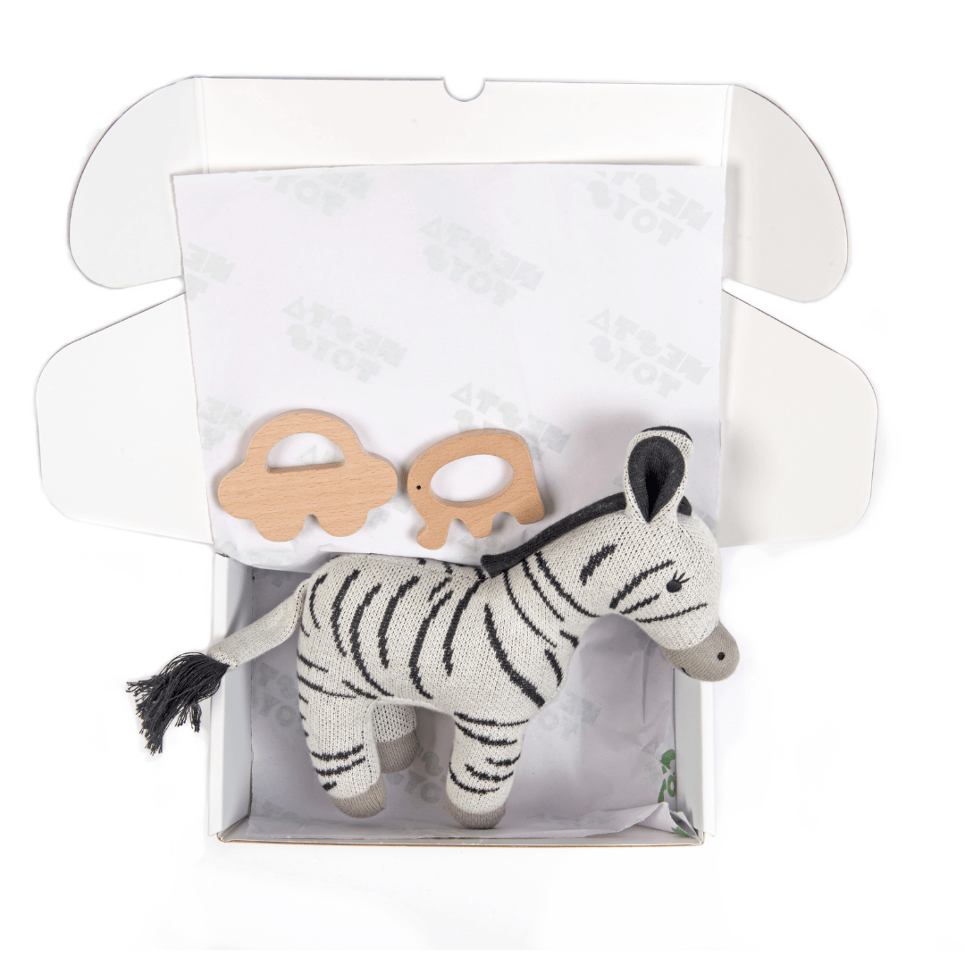 Newborn Gift Set - Zippy the Zebra, Wooden Elephant & Car Teether - NESTA TOYS