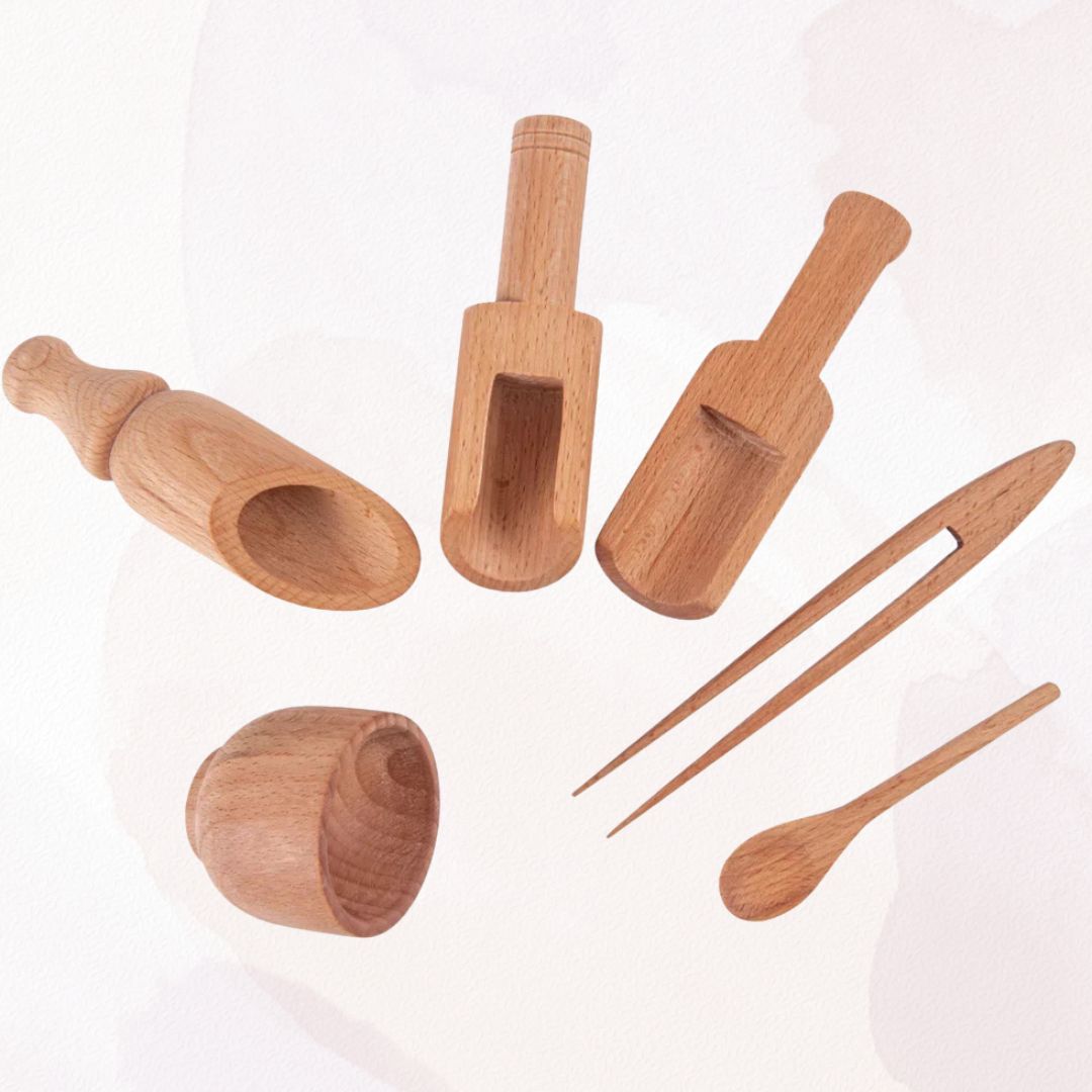 Wooden Sensory Bin Tools for Kids (6 Pcs) - Free Gift - NESTA TOYS