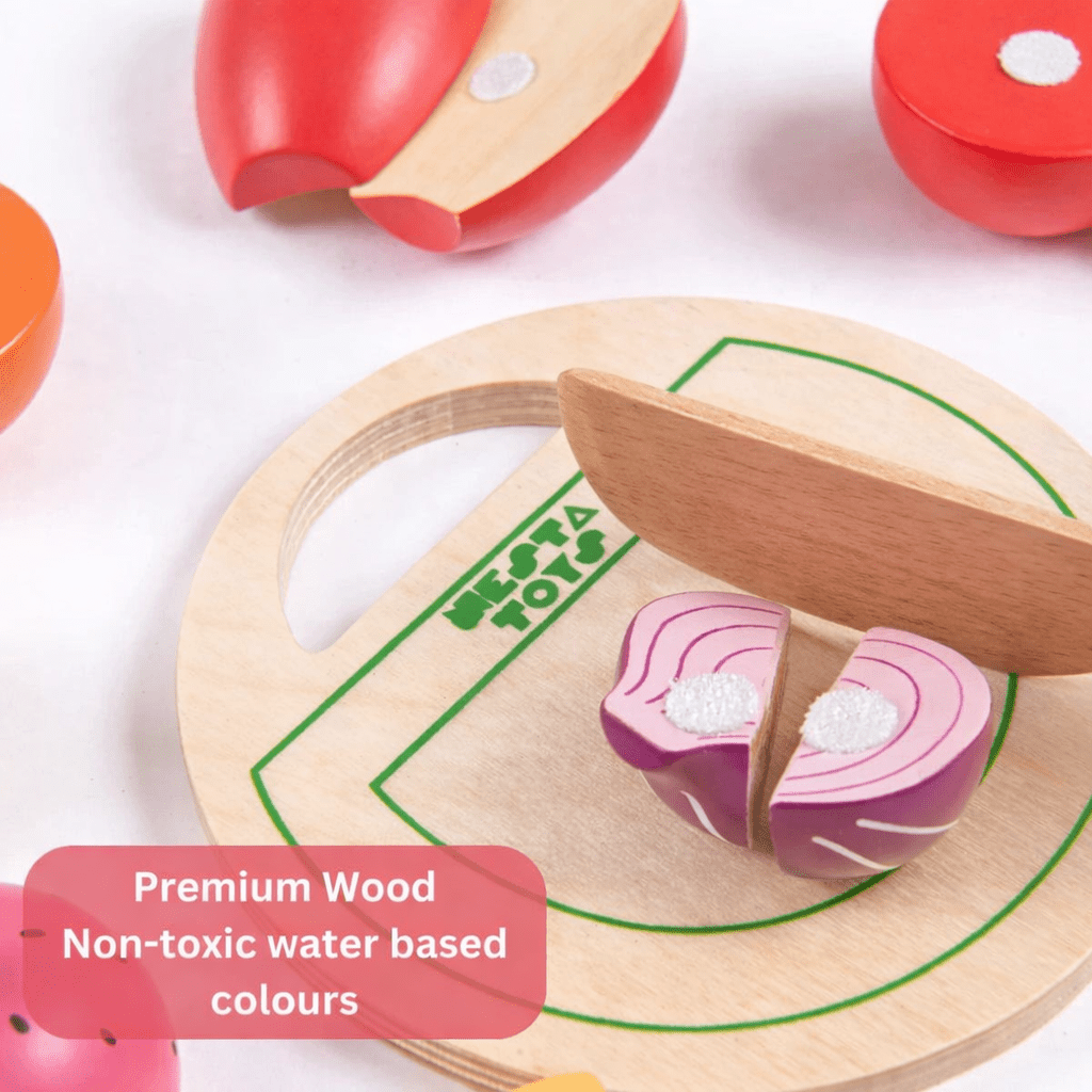 Wooden Velcro Vegetable and Fruit Toy Set (15 Pcs) - NESTA TOYS