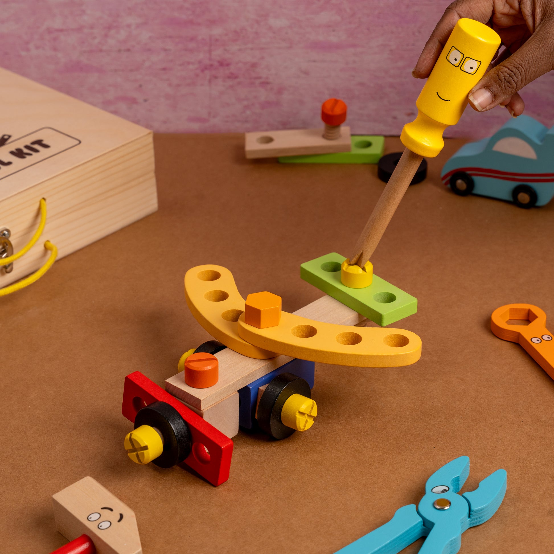 NESTA TOYS - Wooden toolkit, tool kit kids, wooden tool toy, pretend play toy, learning toy, educational toy, carpenter toy, diy toy kids, wooden toy, nesta toys, kids tool set, activity toy, montessori toy, skill toy, play tool kit