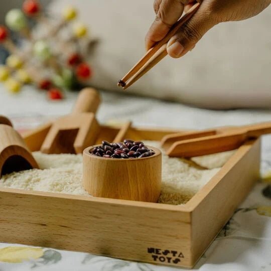 Sensory Wooden Bin Tools with Montessori Tray (7 Pcs) - NESTA TOYS