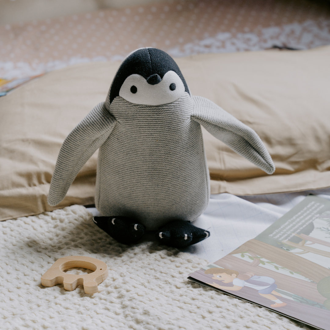NESTA TOYS Newborn Gift Set - Penguin Plush Toy & Wooden Teethers - nestatoys