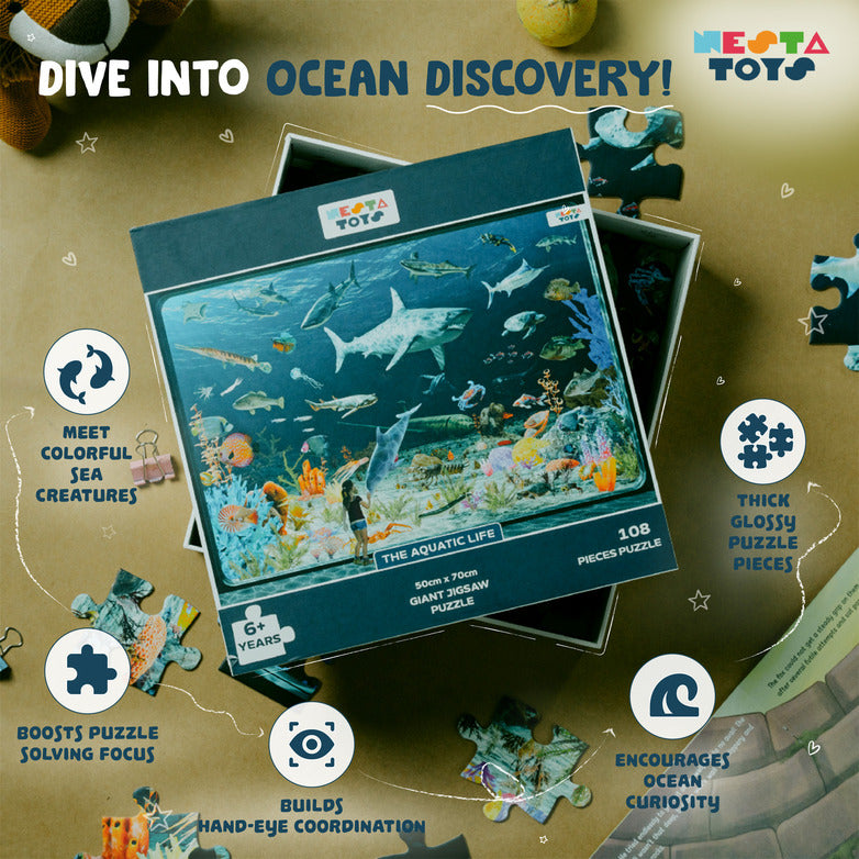 NESTA TOYS – Aquatic Life Puzzle for Kids 108 Pieces | Educational Jigsaw Puzzle Toy Aquatic Life Jigsaw Puzzle (108 Jumbo Pieces) - nestatoys