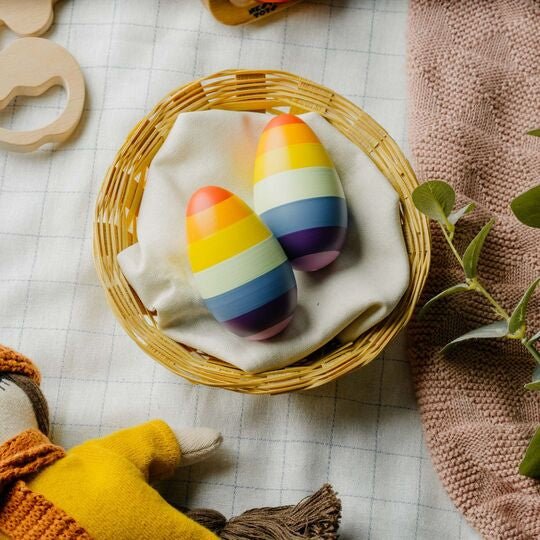 Rainbow Wooden Egg Shaker - Set of 2 (0+ Years) - NESTA TOYS