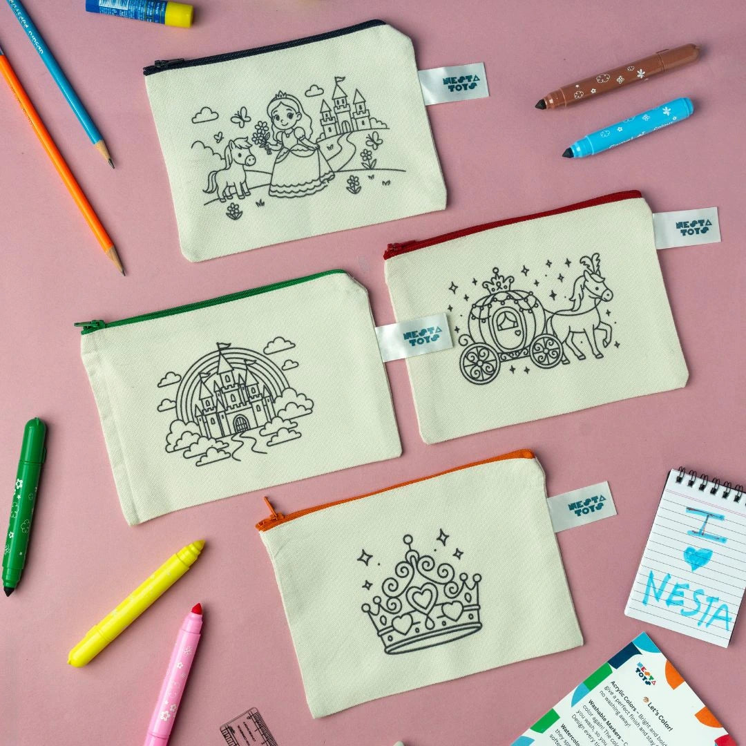 NESTA TOYS DIY Coloring Cotton Pouch for Kids  -Princess Theme