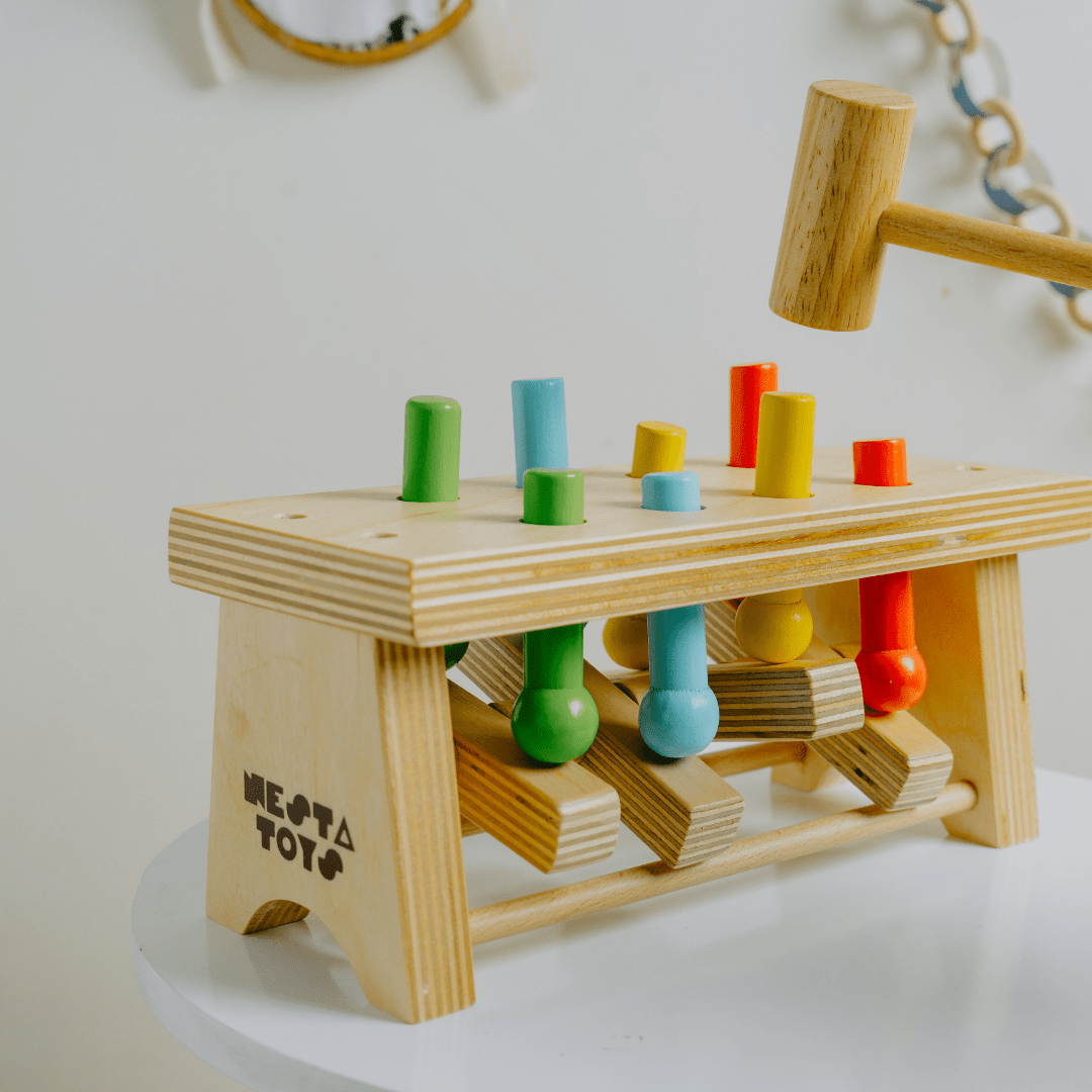 Pounding Bench Wooden Toy with Hammer - NESTA TOYS