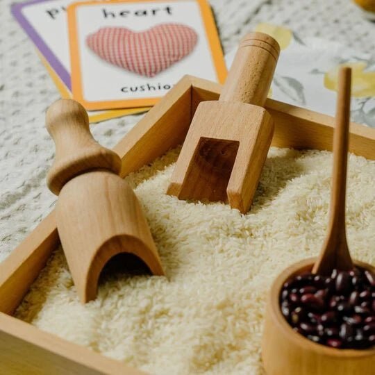 Sensory Wooden Bin Tools with Montessori Tray (7 Pcs) - NESTA TOYS