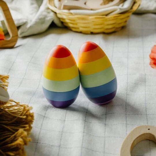 Rainbow Wooden Egg Shaker - Set of 2 (0+ Years) - NESTA TOYS