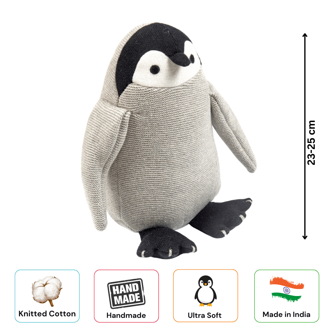 Peppy the Penguin | Knitted Cotton Animal Plush Toy for Kids - NESTA TOYS