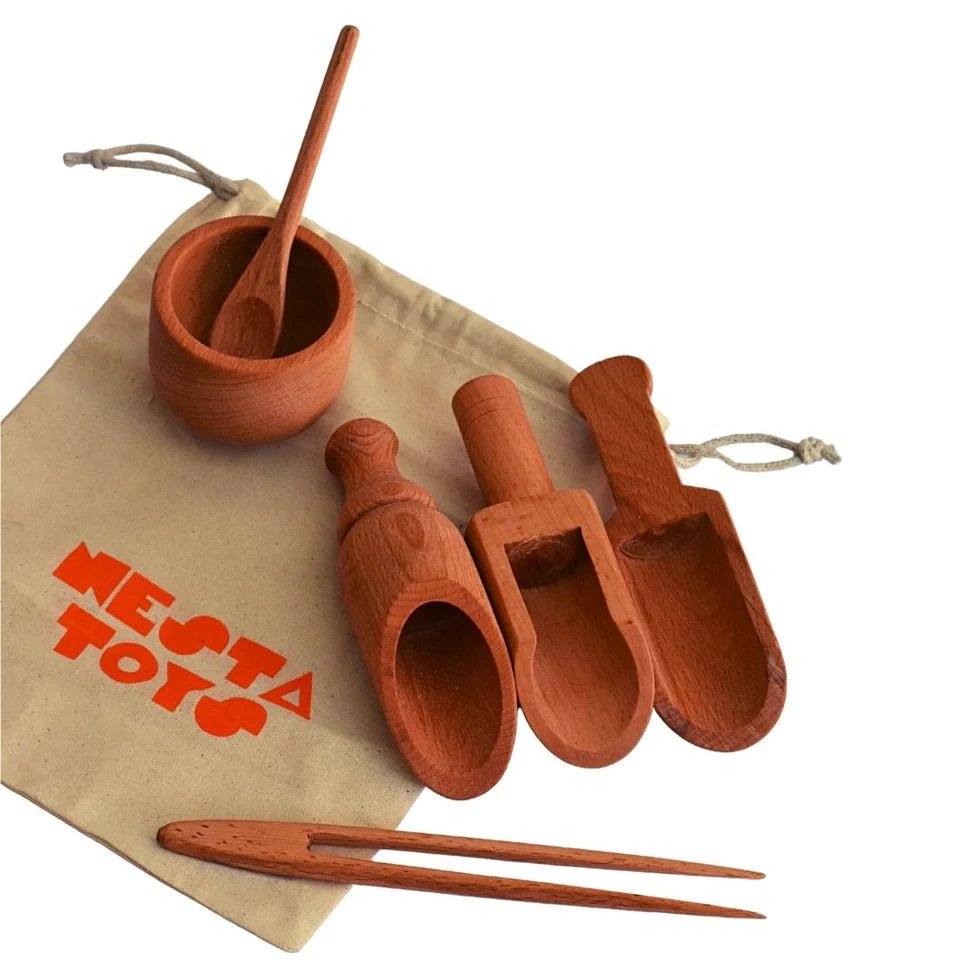 Wooden Sensory Bin Tools for Kids (6 Pcs) - Free Gift - NESTA TOYS