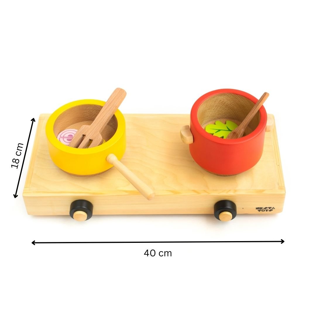Wooden Gas Stove and Cooking Set Toy (10 Pcs) - NESTA TOYS