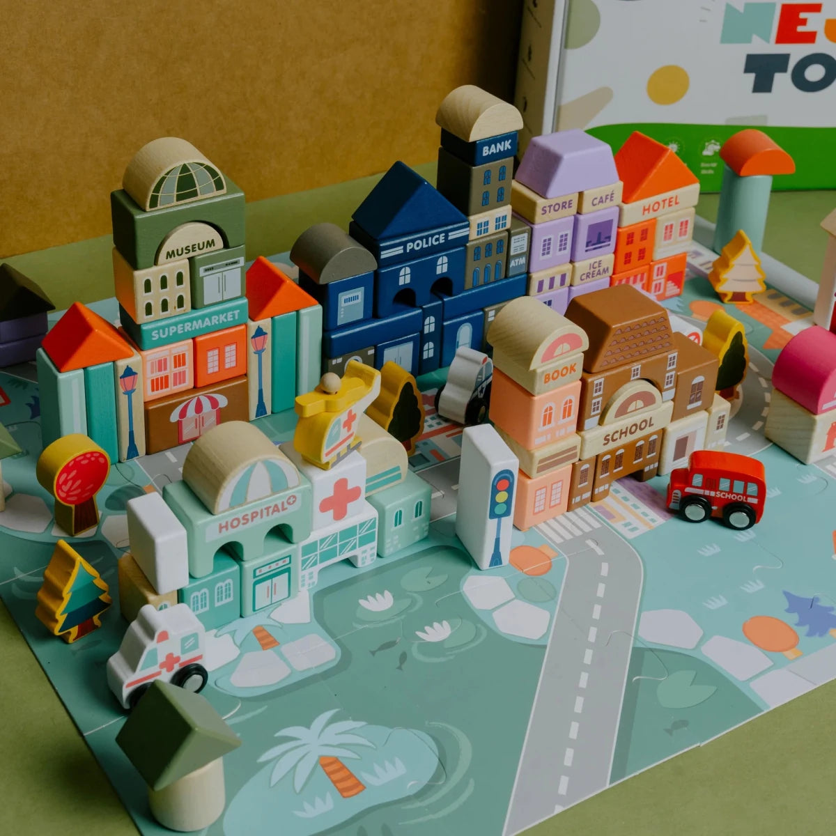 Wooden City Building Blocks Toy (115 Pieces) - NESTA TOYS