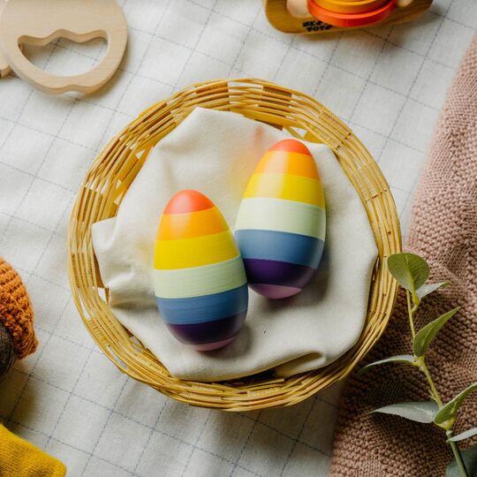 Wooden Egg Shaker (Rattle) & Teether Combo (3+ Months) - NESTA TOYS