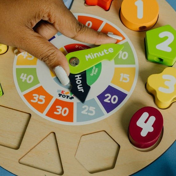 NESTA TOYS Wooden Shape Sorting Clock Toy | Montessori Time, Number & Shape Learning Toy for Kids Ages 3+