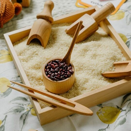 Sensory Wooden Bin Tools with Montessori Tray (7 Pcs) - NESTA TOYS