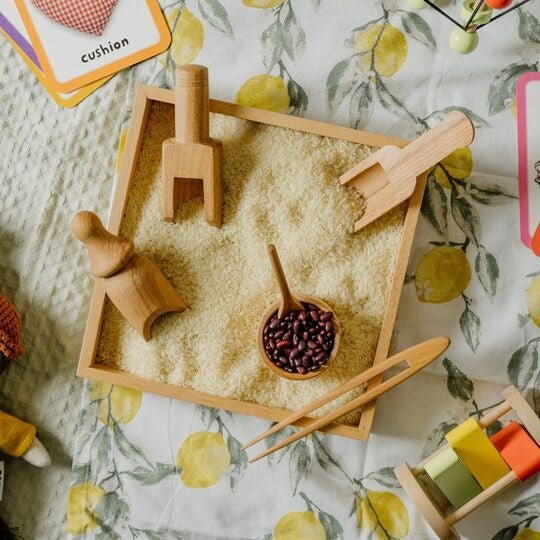 Sensory Wooden Bin Tools with Montessori Tray (7 Pcs) - NESTA TOYS
