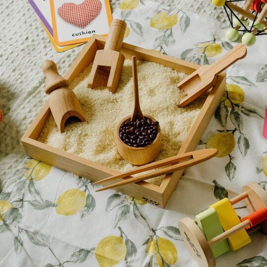 Sensory Wooden Bin Tools with Montessori Tray (7 Pcs) - NESTA TOYS