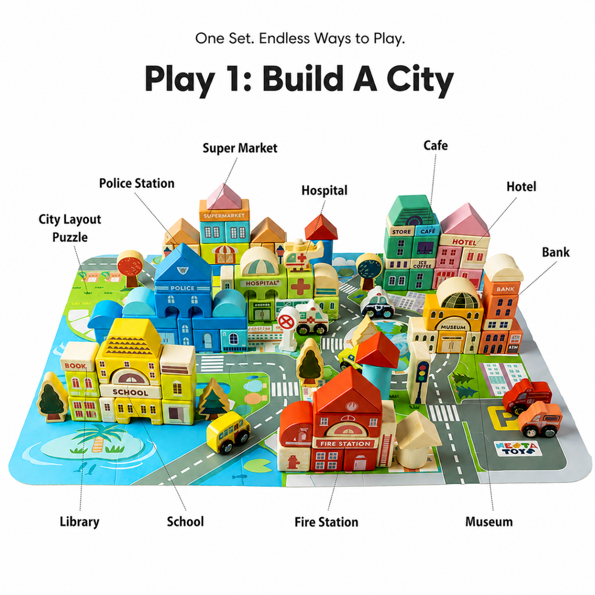 Wooden City Building Blocks Toy (115 Pieces) - NESTA TOYS