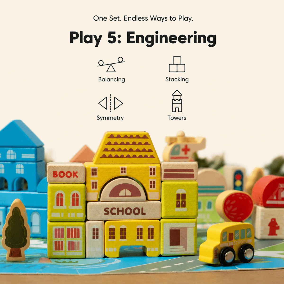 Wooden City Building Blocks Toy (115 Pieces) - NESTA TOYS