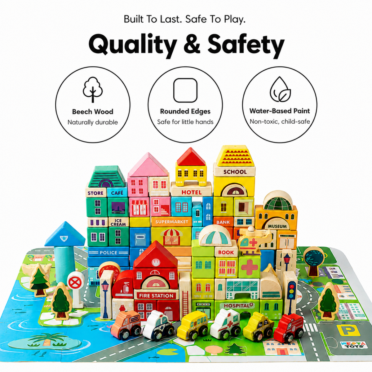 Wooden City Building Blocks Toy (115 Pieces) - NESTA TOYS