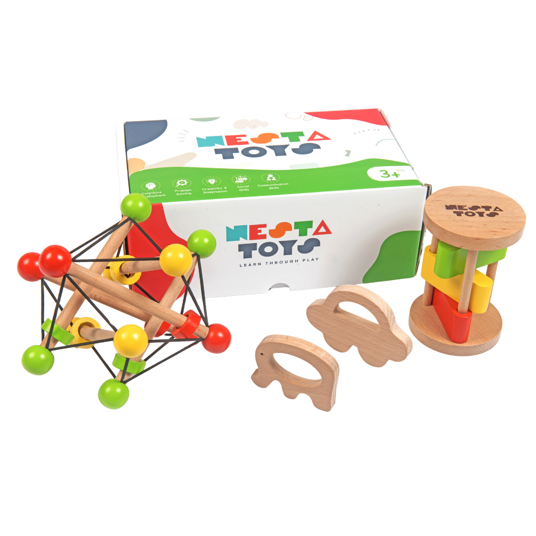 Newborn Gift Set – Skwish Rattle, Clacker Rattle & Wooden Teethers - nestatoys