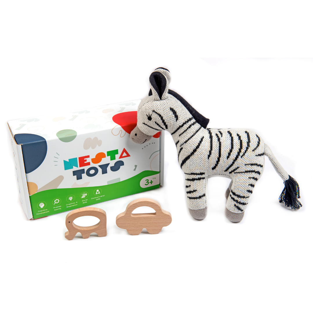 Newborn Gift Set - Zippy the Zebra, Wooden Elephant & Car Teether - nestatoys